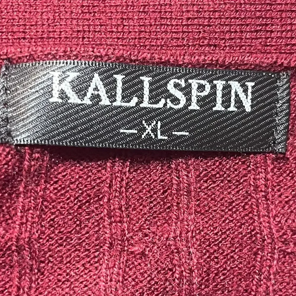 Kallspin Wool Blend Cable Knit Cardigan Sweater XL V-Neck Maroon Grandpa Preppy